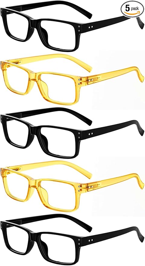 Eyekepper Vintage Reading Glasses for Men - 3 Pairs Black and 2 Pairs Yellow - Spring Hinges Classic Readers +0.75