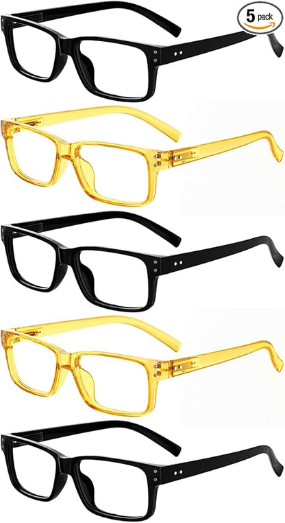 Eyekepper Vintage Reading Glasses for Men - 3 Pairs Black and 2 Pairs Yellow - Spring Hinges Classic Readers +0.75