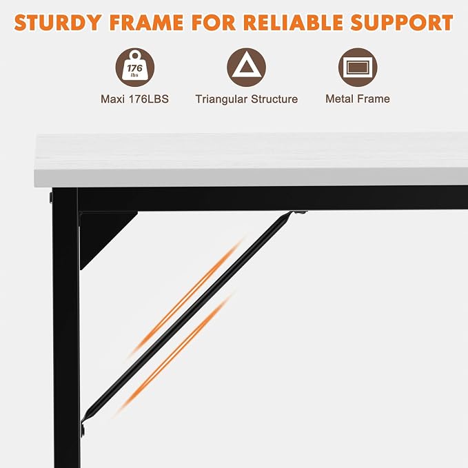 Sweetcrispy Small Computer Office Desk 63 Inch Student Study Writing Work with Metal Frame Wood Tabletop Modern Simple Home Bedroom PC Table with Storage for Study and Work White