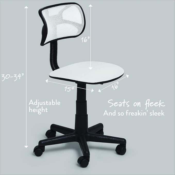 Urban Lifestyle Swivel Mesh Desk Chair, 21D x 21W x 33H in, White