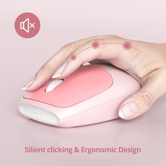Surmen Cute Pink Keyboard and Mouse Wireless Silent, Full-Size Retro Typewriter Wireless Quiet Slim Keyboard Low-Noise 2.4GHz for Computer, Desktop, Laptop(6-Diary Pink)