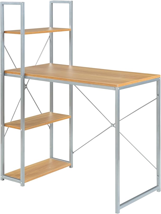 Convenience Concepts Desigsn2Go Office Workstation Desk 36" - Modern, Contemporary Writing Accent with Storage Shelves for Dorm Room & Home Study, Light Oak
