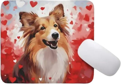 Shetland Sheepdog Mouse Pad Dog with Red Hearts Pattern Non-Slip Rubber Mouse Pad Puppy in Love Mouse Pad for Home Office Work Desk Computer Desktop Laptop for Dog Lovers