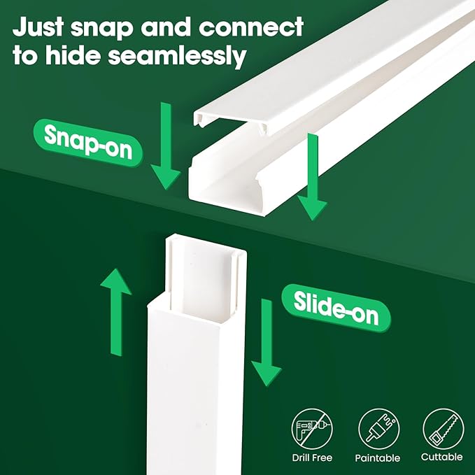 Cord Hider Kit, 58in Cord Covers for Wires on Wall, Paintable Wire Covers for Cords, Self-Adhesive Cable Hider Cord Organizer, Wire Hiders, 4X L14.5in X W0.96in x H0.57in