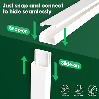 Cord Hider Kit, 58in Cord Covers for Wires on Wall, Paintable Wire Covers for Cords, Self-Adhesive Cable Hider Cord Organizer, Wire Hiders, 4X L14.5in X W0.96in x H0.57in