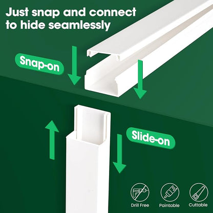 AZEN Cord Hider Kit, 315in Cord Covers for Wires on Wall, Paintable Wire Covers for Cords on Wall, Wire Hiders, Self-Adhesive Cable Hider Cord Organizer, 20X L14.5X W0.96x H0.57in