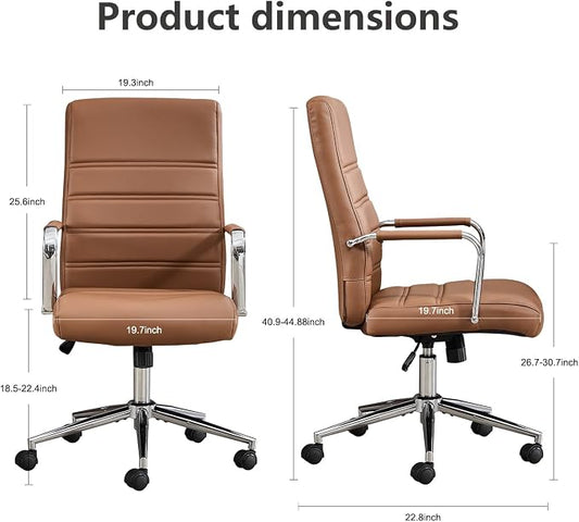 Office Desk Chair Leather, Conference Room Chairs with Wheels, Modern Executive Office Chairs Adjustable Height, Ergonomic Swivel Rolling Ribbed Computer Chair(Brown)