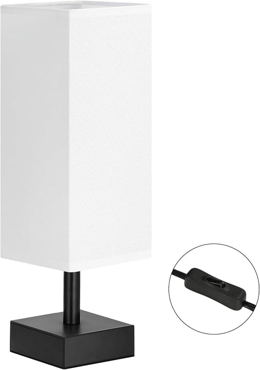 White Small Table Lamp - Bedside Lamp for Bedroom, Minimalist Nightstand Lamp with Silver Base, Desk Lamp for Kids Room Dorm
