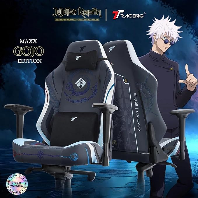 TTRACING Jujutsu Kaisen Gojo Gaming Chair with Spring Cushion | Premium leather & steel frame, ideal for anime setups or home office. Features 155° recline and 440lbs weight capacity.