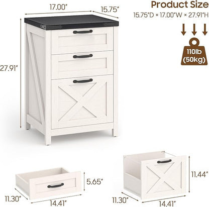 Halitaa 3 Drawer Small File Cabinet, Farmhouse Vertical Filing Cabinet Fits Letter and A4 Size, Under Desk Wooden File Cabinets for Home Office, Printer Stand, White and Black