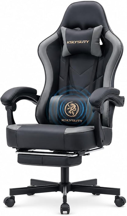 Office Desk Computer Gaming Chair for Adults, Ergonomic High Back Gamer Chair with Massage and Pocket Spring Cushion, Swivel Comfy Video Game Chairs with Footrest and Lumbar Support (Black Grey)