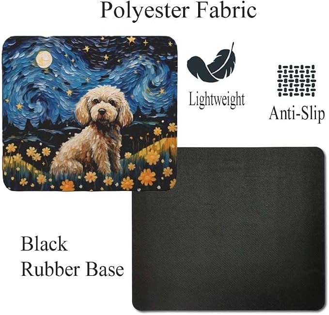 Starry Night Poodle Dog Mouse Pad for Computer Laptop Home Office Gaming Working Desk Desktop Accessories Non-Slip Rubber Mouse Pad for Dog Lovers (Poodle)
