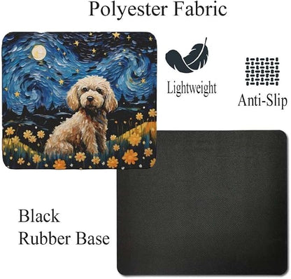 Starry Night Poodle Dog Mouse Pad for Computer Laptop Home Office Gaming Working Desk Desktop Accessories Non-Slip Rubber Mouse Pad for Dog Lovers (Poodle)