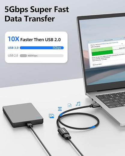 SUNGUY 5Gbps USB 3.0 Extension Cable, 1FT USB A Male to Female Extender Cord, Braided High Data Transfer Compatible with Xbox, Hard Drive, Webcam, USB Keyboard, Mouse, Flash Drive, Oculus VR, Black