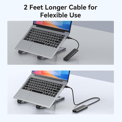 MOKiN USB 3.0 Hub, 5-Port Ultra Slim Data USB Extender with 4*USB A 3.0 Ports + USB C Power Port for Laptop, Chromebook, Dell Acer and More, 2FT Extended Cable…