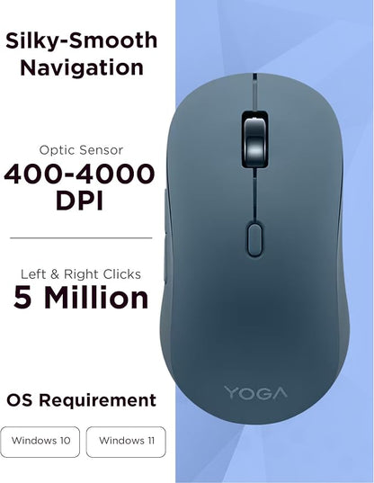 Lenovo Yoga Bluetooth Silent Mouse, 3 Level DPI Adjustment, 36 Month Battery Life, Bluetooth 5.3, 3 Device Paring, Whisper Quiet, Programmable Buttons, Smooth Finish, Tidal Teal