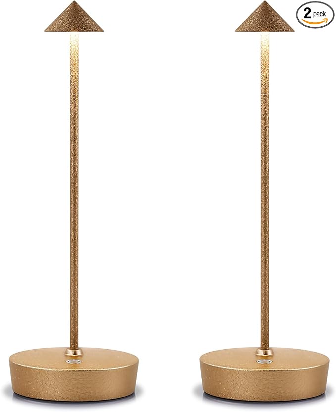 2Pack Rechargeable Cordless Table Lamp, Portable Powered LED Battery 6000mAh Metal USB Desk Lamp, 3 Levels Brightness Light for Restaurants Outdoor (2pack LCE Flower Gold)