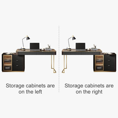 Lartis Office Desk, Very Easy to Assemble, Computer Desk, Home Telescopic Writing Desk, Modern Computer Desk with Retractable Cabinet Built-in LED Lights (Black Brown, 50 in)