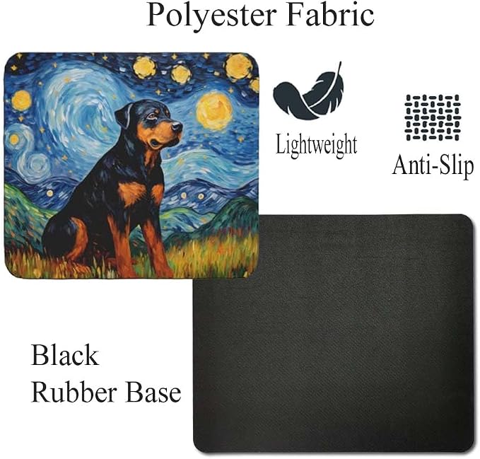Starry Night Rottweiler Dog Mouse Pad for Computer Laptop Home Office Gaming Working Desk Desktop Accessories Non-Slip Rubber Mouse Pad for Dog Lovers (Rottweiler)