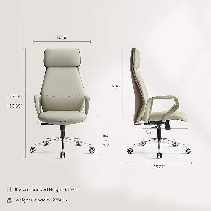EUREKA ERGONOMIC Aric Executive Office Chair, High Back PU Leather Desk Chair with Lumbar Support, Professional Modern Home Office Chair with Large Headrest & 3-Position Recline(Pack of 3, Beige)