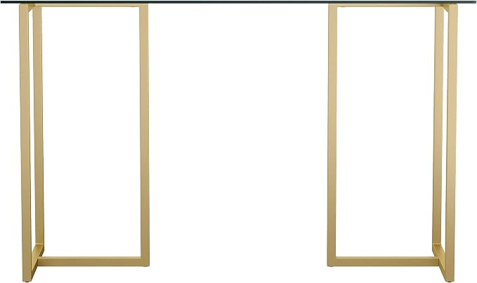 Martha Stewart Eli Home Office Desk with Glass Top and Steel Frame, Polished Brass