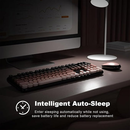 Atelus Wireless Keyboard and Mouse Combo, Typewriter Full Size Retro Keyboard with Number Pad, Ergonomic Design for Windows 7 8 10 11 PC Laptop Desktop, Home and Office Use