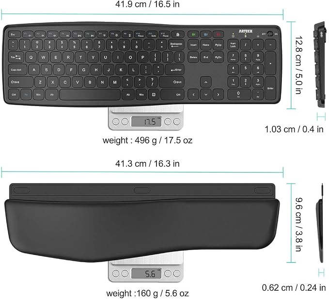 Arteck Bluetooth Keyboard Universal Wave Comfortable Keypad with Palm Rest Multi-Device Full Size Wireless Keyboard for Windows iOS iPad OS Android, Computer Desktop Laptop Surface Tablet Smartphone
