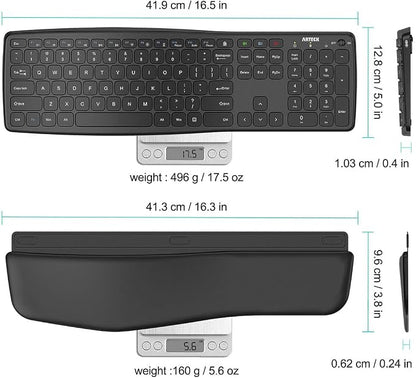 Arteck Bluetooth Keyboard Universal Wave Comfortable Keypad with Palm Rest Multi-Device Full Size Wireless Keyboard for Windows iOS iPad OS Android, Computer Desktop Laptop Surface Tablet Smartphone