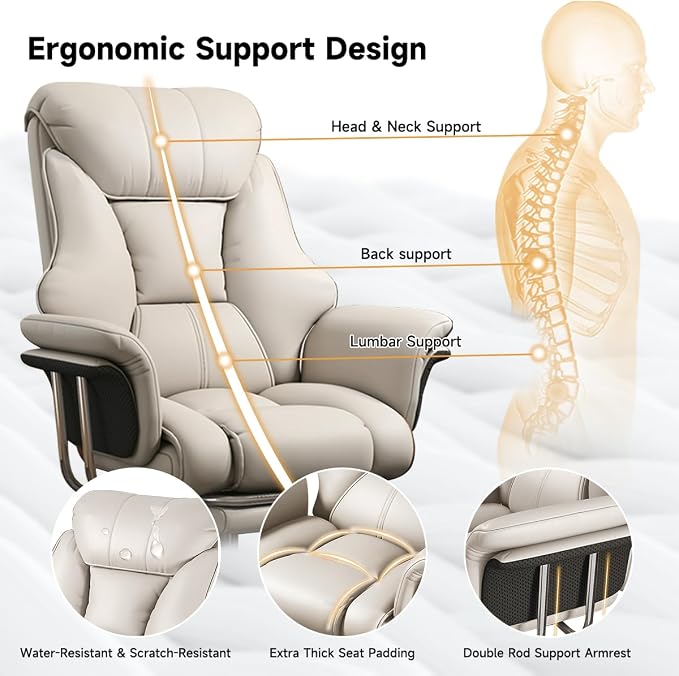 Big and Tall Office Chair 550 lbs Extra Wide Leather Executive Chair with Retractable Footrest, Heavy-Duty Ergonomic Chair, Adjustable Height Computer Gaming Chairs