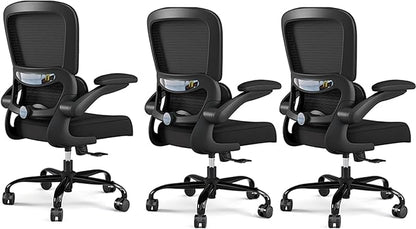 TRALT Office Chair - Ergonomic Desk Chair with Adjustable Lumbar Support, Mesh Computer Chair, Executive Chairs for Home Office Comfortable Lumbar Support Black Pack of 3