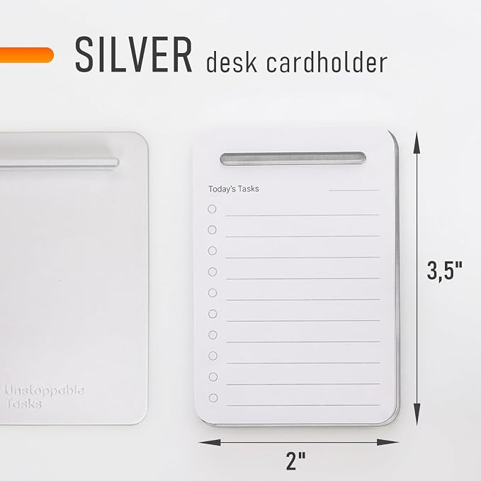 Unstoppable Tasks – 31 Blank Daily To-Do Cards with Aluminum Desk Card Holder, Minimalist Office Productivity To-Do Cards, Modern Desk Gift for Teams, Managers & Students (Silver)