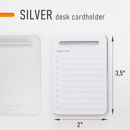 Unstoppable Tasks – 31 Blank Daily To-Do Cards with Aluminum Desk Card Holder, Minimalist Office Productivity To-Do Cards, Modern Desk Gift for Teams, Managers & Students (Silver)
