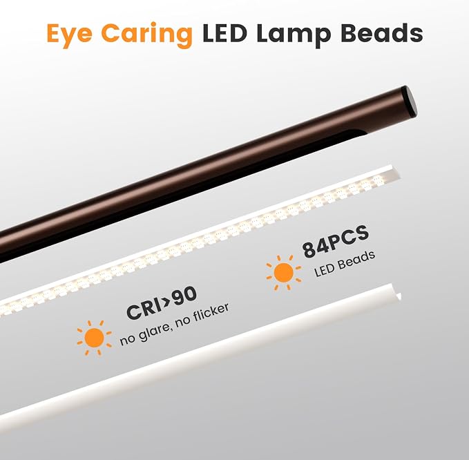 Brown LED Desk Lamp - 16" Foldable Metal Desk Light with Base, 15W, 1200LM, Dimmable Color Changing Table Lamp for Reading Study, Modern Table Lamp for Home Office Laptop College Dorm