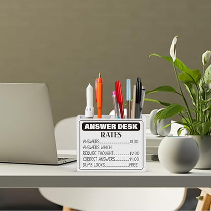 Funny Office Answer Desk Rates Pencil Holder Sign Funny Boss Gifts Office Room Decor for Women Men Teams Coworker Friend Wooden Pencil Holder Boss Day Gifts Desk Decor