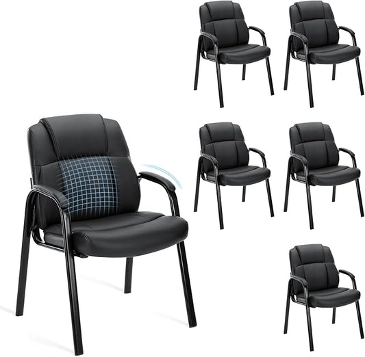 OLIXIS Waiting Room Chair Set of 6, Leather Office Desk Reception Guest Stationary Side Chairs with Padded Arms for Home Conference Lobby Area Meeting Church Medical Clinic Elderly Student