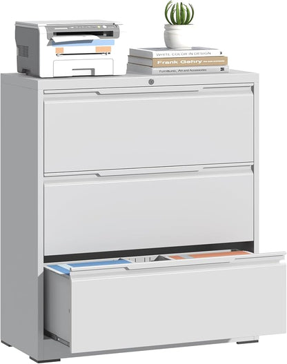 Lateral File Cabinet 3 Drawer, Metal File Cabinet with Lock | Filing Cabinets for Home Office, Black Locking Deep Drawer for Hanging Files Letter/Legal/A4/F4 Size, Assembly Required