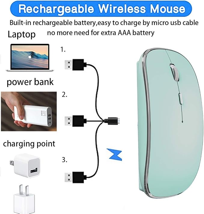 Rechargeable Bluetooth Mouse Wireless Bluetooth Mouse for iPad pro iPad Air Mac MacBook Pro MacBook Air Laptop Chromebook Windows HP DELL (Blue)