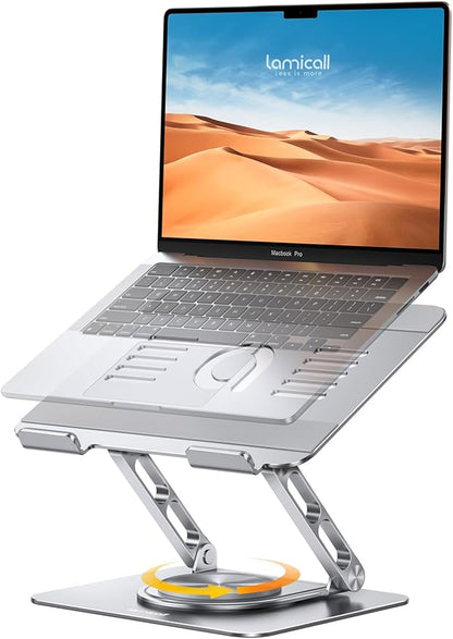 Lamicall Adjustable Laptop Stand for Desk - 360° Rotating Base Ergonomic Computer Stand, Aluminum Laptop Riser Foldable Protable for Office Home fits MacBook Neo Air Pro, Dell, HP (10-17.3'') -Sliver
