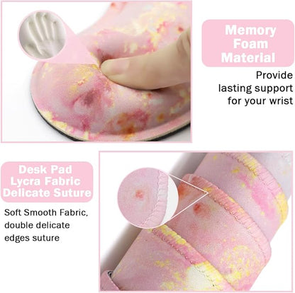 Keyboard Mouse Pad Set, Extended Mouse Pad+Keyboard Wrist Rest Support, Memory Foam Ergonomic Easy Typing, 3Pcs (35.4×15.7 in) Desk Pad Set for Home Office Study Game- Pink Gold Marble