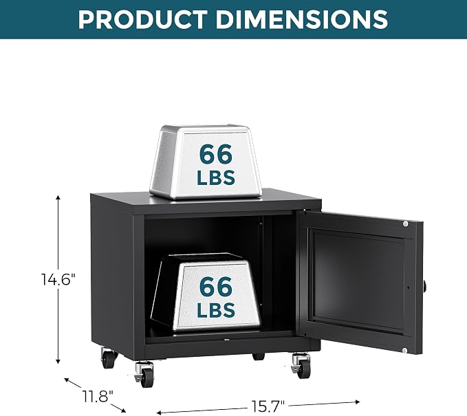 Small Printer Stand with Storage, Home Office Printer Table for Small Spaces, Under-Desk 3D Printer Stand with Wheels, for Office Copier and Fax Machine, Black