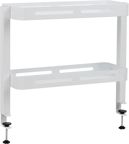 Mind Reader 2-Tier Desk Organizer with Clamp, Accessory Shelf for Office or Gaming, Office, Metal, White