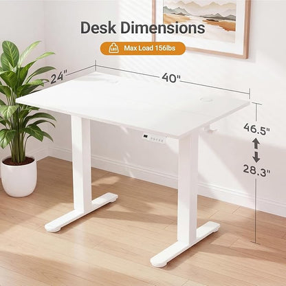 Claiks Electric Standing Desk 40 x 24 Inches, Adjustable Height Motorized Sit Stand Desk with 3 Memory Presets & Cable Management, Space-Optimized Computer Workstation for Home Office & Bedroom, White