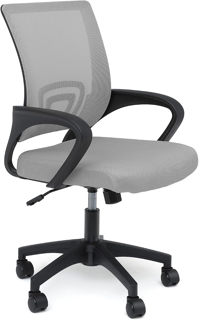 Athena Collection Computer Office Chair, Ergonomic Desk Chair with Rolling Wheels, Mesh Back Support and Height Adjustable, Small and Comfy for Home Office, Study, Light Grey