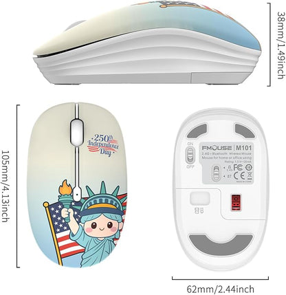 FMOUSE 250th Independence Day Wireless Mouse, Cute Patriotic Liberty Statue, Silent, 2.4G & Bluetooth, 4th of July Gift for Kids Teen Girls Students, AA Battery, Laptop MacBook iPad PC Chromebook