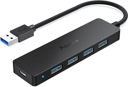 Aceele 4-Port USB 3.0 Hub, Ultra-Slim USB Hub with USB-C Powered Port[Charging/Monitor Not Supported], USB Port for MacBook, Mac Pro, iMac, Mac mini, XPS, PC, Laptop, Flash Drive, Mobile HDD