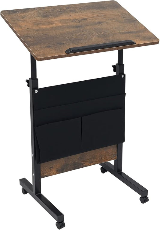 Small Mobile Standing Desk with Storage, 24" L×16" W Mobile Office Table, Rolling Laptop Table with 180° Flip, 32-47in Adjustable Height Desk for Small Spaces Home Offices