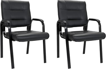ZenStyle Set of 2 Office Reception Guest Chair No Wheels, Executive Side Chair with Bonded Leather and Black Metal Frame for Waiting Room, Conference Room, Reception Meeting, Lobby