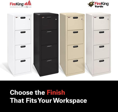 FireKing Turtle Contour - 4 Drawer Fire Safe File Cabinet with Key Lock - 1 Hour Fire Rated, UL Rated & Water Resistant Home Safe - Made in the USA Legal & Letter Filing Cabinet - Arctic White