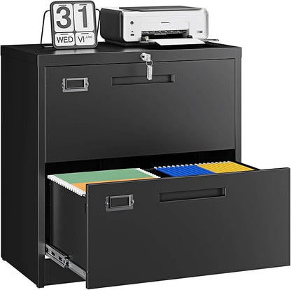 Letaya 2 Drawer File Cabinet with Lock,Metal Lateral Filing Cabinet for Home Office,Hanging Letter/Legal/A4 Size (Black, H27.95×W28.35×D15.74)