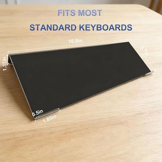 Acrylic Tilted Computer Keyboard Stand for Desk 16.9"x 5.7"-Black | Keyboard Riser with Silicone Anti-Slip Strip Ergonomic Tilted Lift for Comfortable Typing for Office, Home, and School